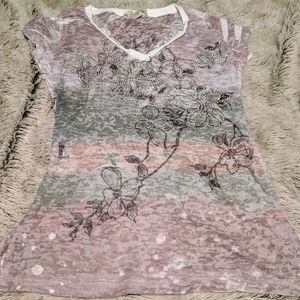 Forever 21 Flower Print Vneck Short Sleeve Size M